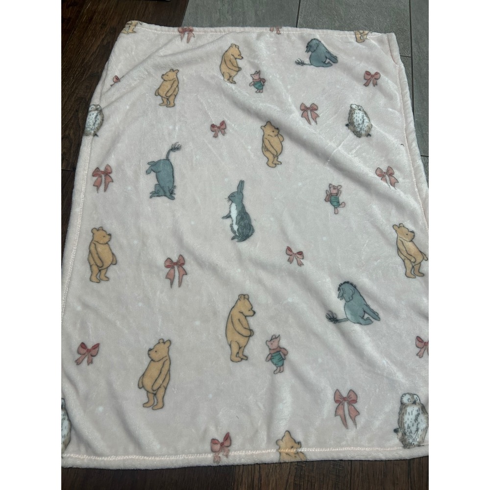 Disney Classic Winnie the Pooh Pink Plush Baby Blanket Piglet Eeyore Bows